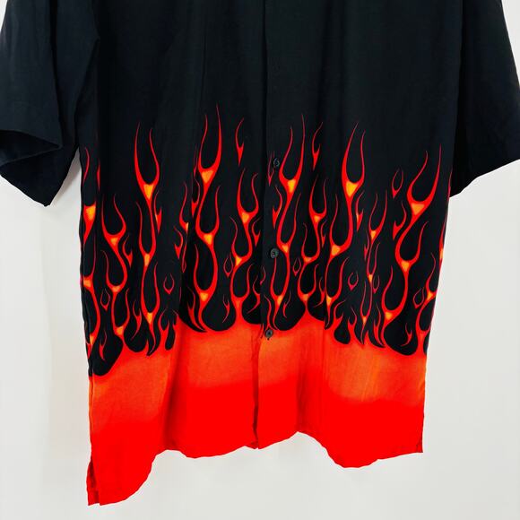 Vintage Elliot Sport Flame Print Button Up Shirt Size Medium Men’s 80’s 90’s - Picture 4 of 7